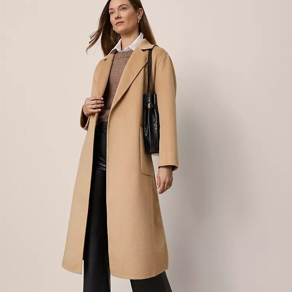 Belted Notch Collar Coat Color Cafe Au Lait - Picture 3 of 5